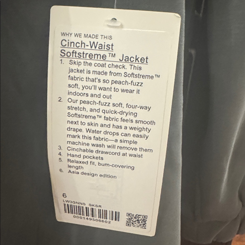 NWT Lululemon Softstreme Cinch-Waist Jacket Smoked Spruce Size 6 - Picture 8 of 15